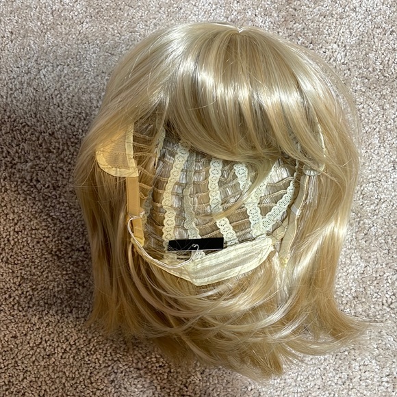 NWT 12” golden blonde w strawberry blonde highlights bangs bob straight wig chin - Picture 11 of 16